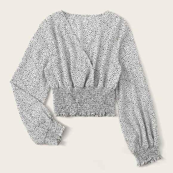 Speckled Shirred V-Neck Blouse - Picture 1 of 5